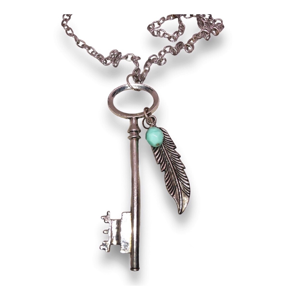 Silver tone key necklace